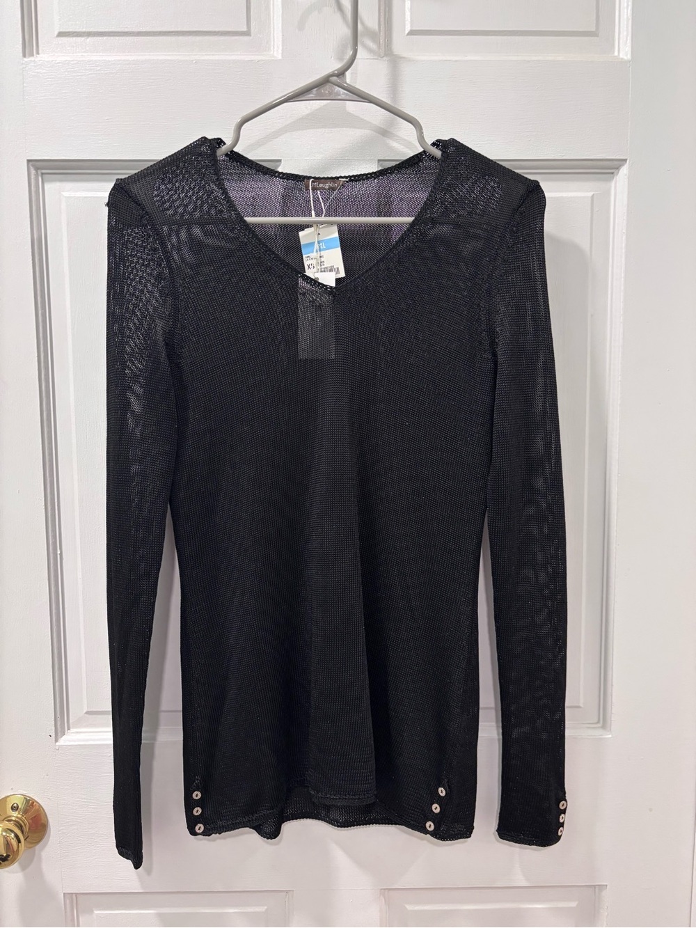 J. McLaughlin Women’s Anne LS V-Neck Tunic Top Size XS Black Open Knit NWT
